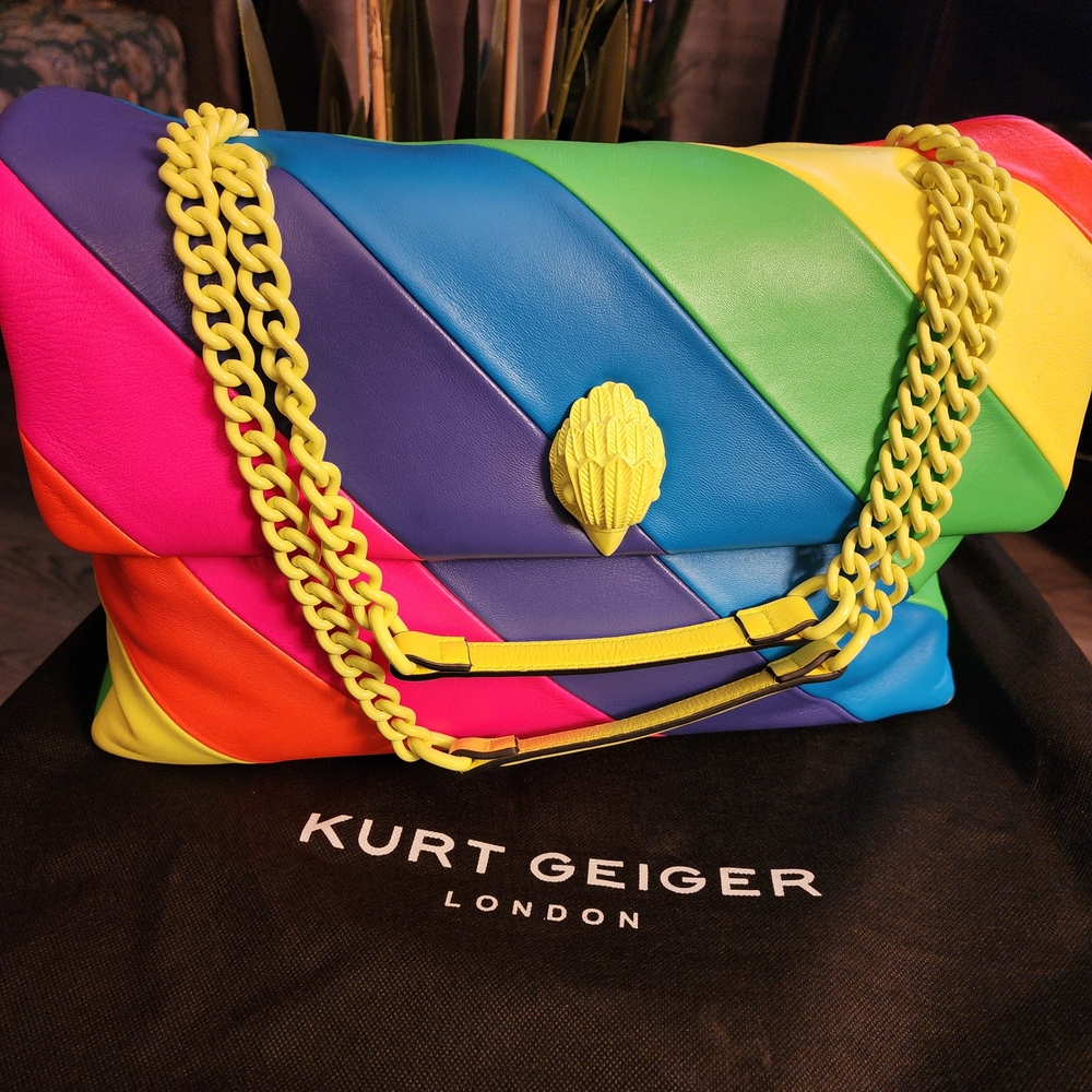 Kurt Geiger Rainbow Quilted Shoulder Bag with Yellow Chain